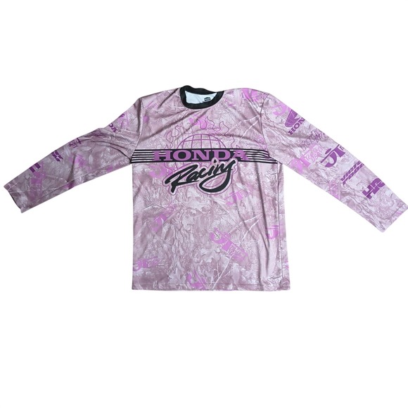 JT Racing Honda Racing Jersey Men Size L Pink Camo Long Sleeve Polyester Shirt